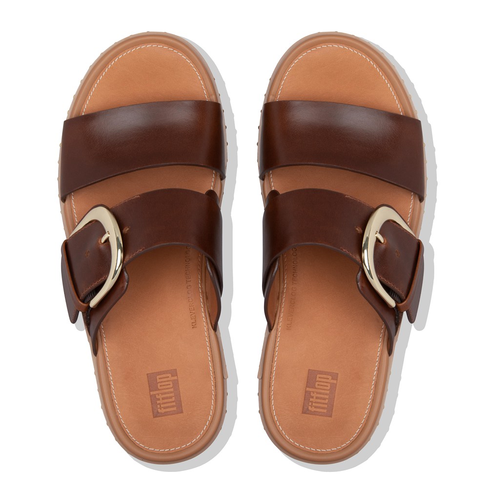 Fitflop Womens Platforms - Pilar Leather Slide - Brown - 349-HAQXFJ